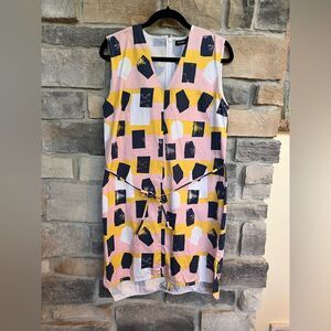 Kate Spade Saturday Geometric Print Dress V-neck Pink Blue Yellow White